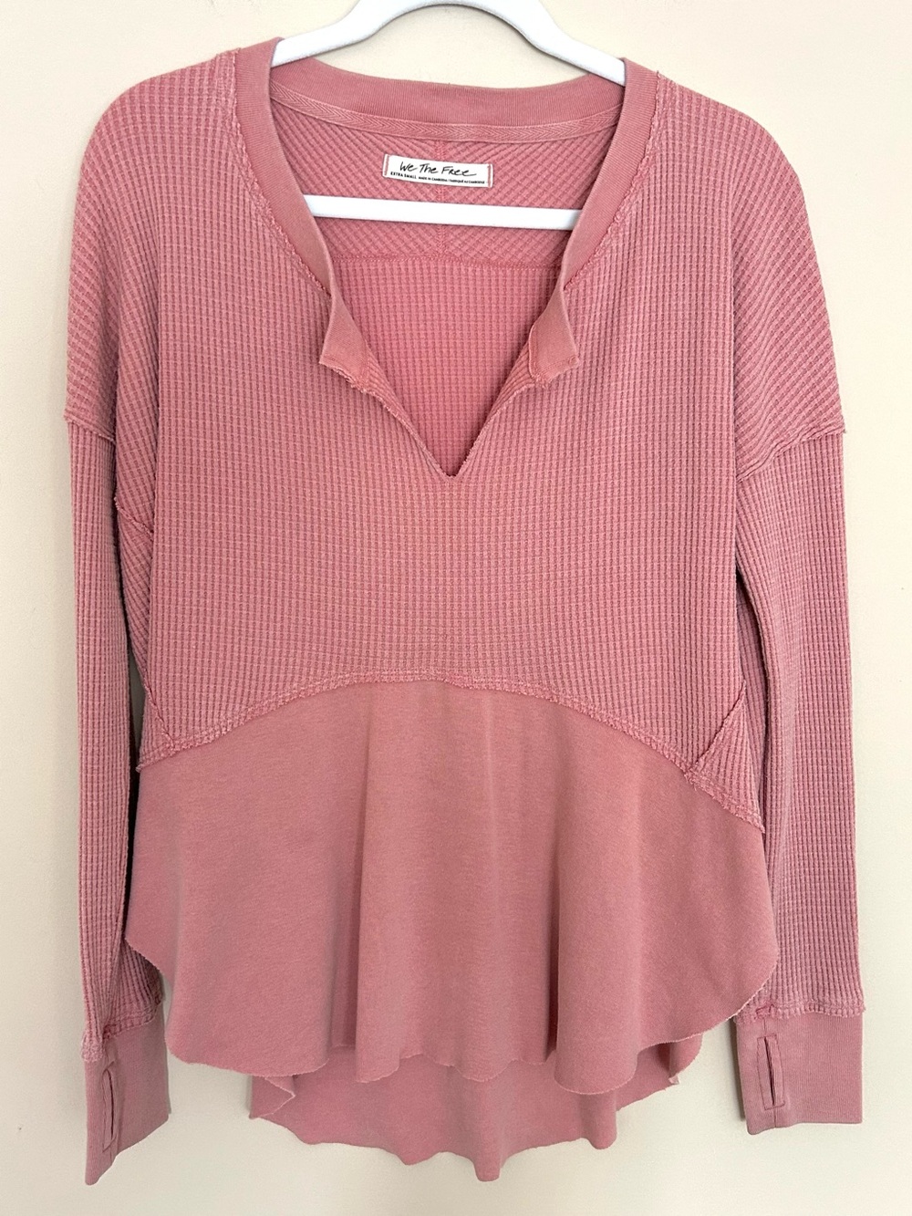We The Free Women’s Dusty Rose Waffle-Peplum Long Sleeve Top Oversized
